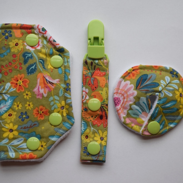 Green Floral Tubie Set | Tubie Clip | Tubie Pad | Feeding Tube Pad | G-Tube Pad | GJ Tube Pad | Port Cover