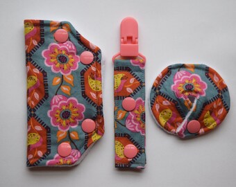 Grey Floral Tubie Set | Tubie Clip | Tubie Pad | Feeding Tube Pad | G-Tube Pad | GJ Tube Pad | Port Cover