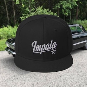 Impala 63 Embroidered Snapback Hat, Chevy Impala Hat, Impala ball cap, car hat gift