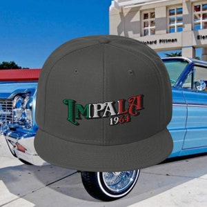 1964 Impala Mexican flag embroidered snapback hat, Mexican pride lowrider Impala cap, Chicano Chevy Impala, Chevy Trucker hat