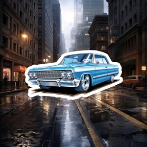 Blue Chevy Impala Die-Cut Magnets, cool classic magnets, retro car refrigerator magnets