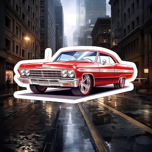 Cherry Red Chevy Impala Die-Cut Magnets, lowrider refrigerator magnet, classic car gift for him, Father&#39;s day gift