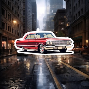 Red Chevy Impala Die-Cut Magnets, classic lowrider magnet, Cool classic car refrigerator magnet