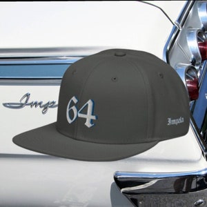 64 Impala Snapback Hat, Left side of hat embroidered, Chevy Impala hat for classic lowrider car fans