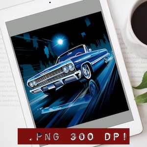 Digital Chevrolet Impala convertible image file,Chevy png file, Classic lowrider design for a shirt or poster