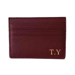 Foil Embossed Saffiano Leather Card Wallet | Slim Wallet | Leather Wallet | Saffiano Leather Wallet | Foil Embossed Wallet | Burgundy