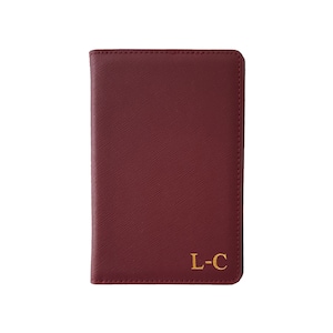 Personalised Travel Wallet | Monogrammed Passport Holder | Custom Embossed Saffiano Leather | Travel Documents | Passport Wallet | BURGUNDY