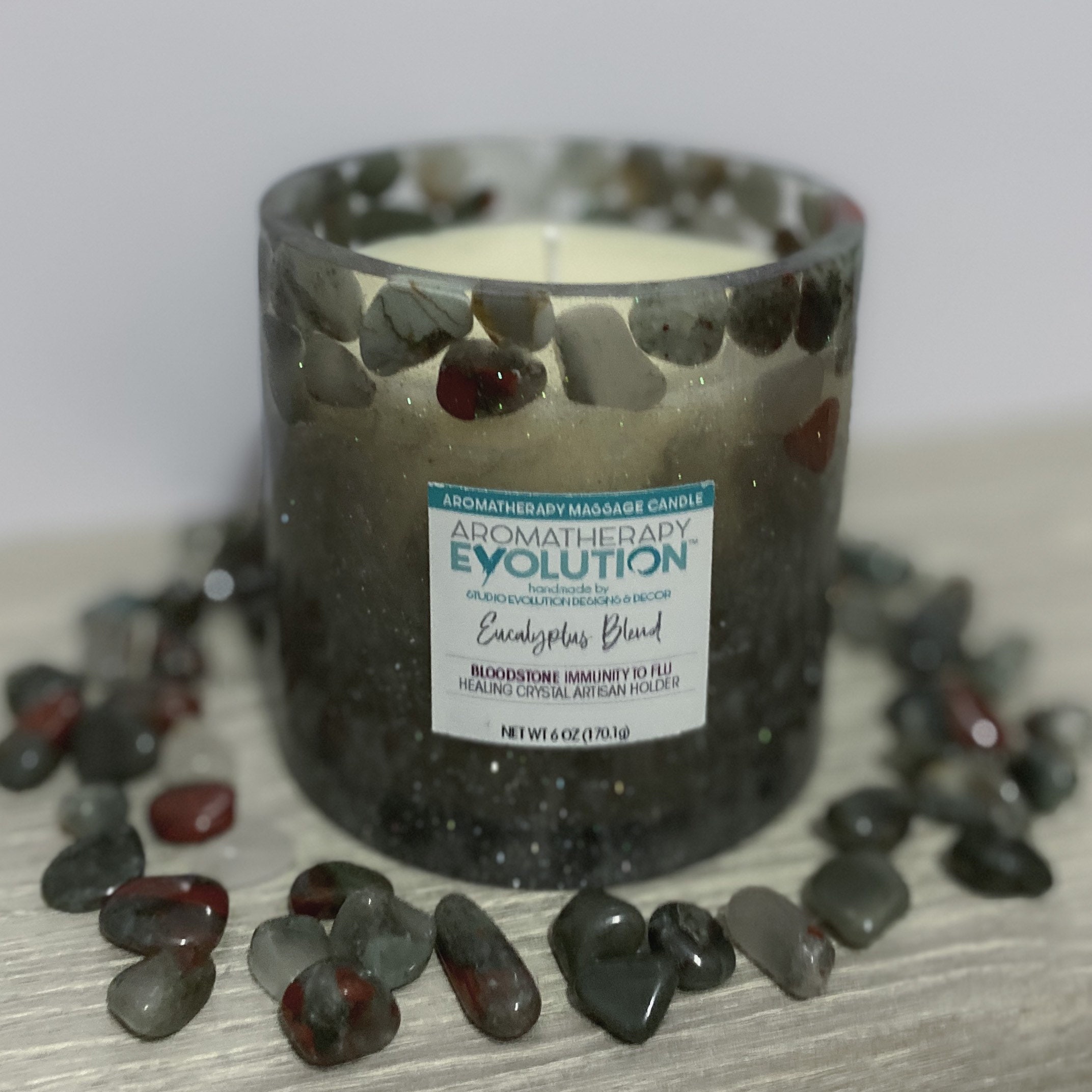 Bloodstone Healing Crystal Holder / 8 Oz Massage Candle / Etsy