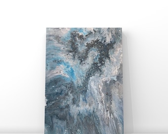 Original Abstract Marble Painting | Blue Gray Wall Art