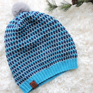 Pom Pom Crochet Hat PATTERN, Dots Beanie Crochet Pattern, Easy Crochet Patterns for Winter, Beanie Hat Instant Download PDF Instructions