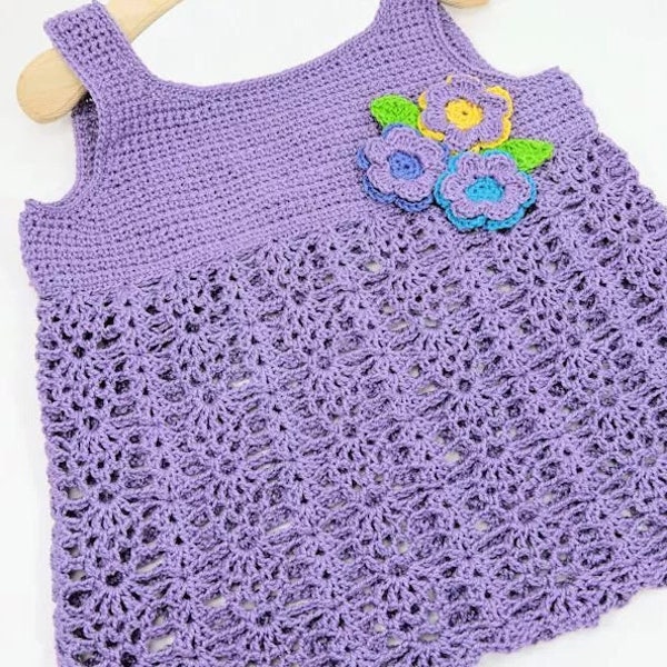 Crochet Baby Dress with Flower Pattern, Bouquet Baby Top, Cute Infant Dress, 12-18 Months Babygirl Clothes, Lacy Baby Summer Dress Pattern