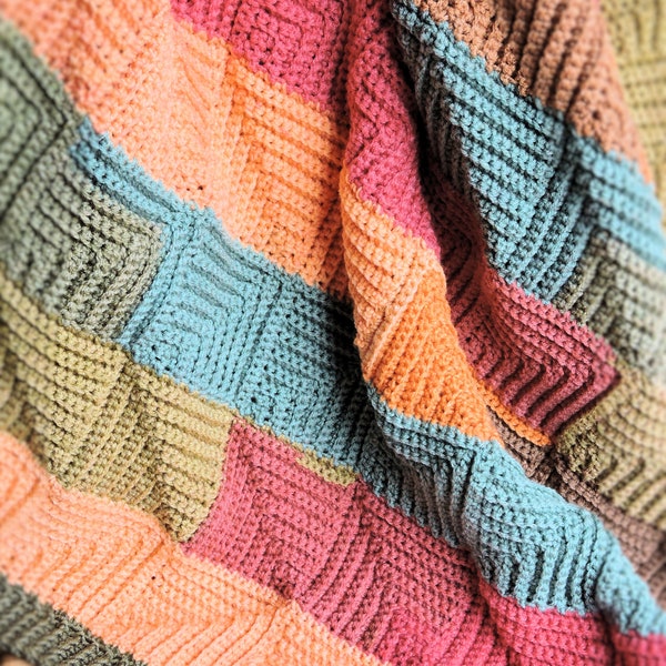 Crochet Pattern - Modern Patchwork Throw, Join-as-you-go Granny Square Afghan, Beginner Crochet Blankets Pattern, Boho Throw Blanket Pattern