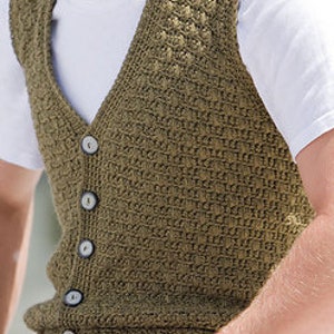 Mens Crochet Vest Pattern: Buttoned V-Neck Waistcoat (PDF Pattern) image 2
