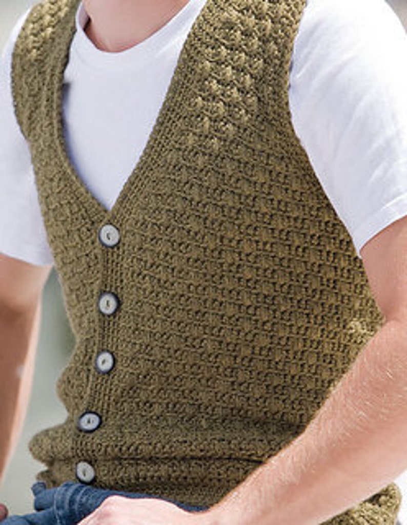 Mens Crochet Vest Pattern: Buttoned V-Neck Waistcoat (PDF Pattern) image 2
