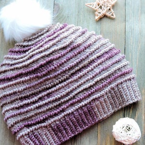Crochet Hat Pattern, Garter Ridge Crochet Beanie, Easy Crochet Patterns, Pom Pom Hat PDF PATTERN Download, Crochet Hat Patterns for Women