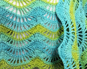Ocean Wave Crochet Stole Pattern, Ripple Crochet Pattern, Crochet Wrap Pattern, Easy Crochet Scarf Pattern PDF, Summer Lace Shawl Pattern