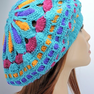 Mandala Beret - Crochet PATTERN, Unique Dreadlock Hat Pattern, Summer Crochet Berets PDF Instructions, Slouchy Crochet Beret Hat TUTORIAL