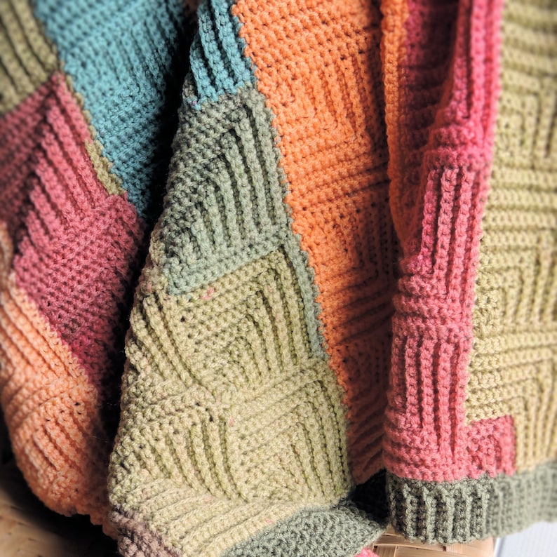 Crochet Pattern Modern Patchwork Throw, Join-as-you-go Granny Square Afghan, Beginner Crochet Blankets Pattern, Boho Throw Blanket Pattern image 3