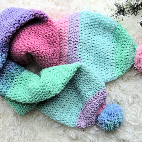 Children scarf Crochet PATTERN - Double Thick Crochet Scarf with Pom Poms, Warm Winter Scarf, Kid's scarf Pattern, Double sided Pompom Scarf