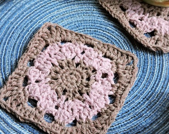 Rustic Square Crochet Coaster Pattern, Rustic Coasters DIY, Crochet Granny Square Pattern, Drink Coasters Table Decor, Drinks Mat Pattern