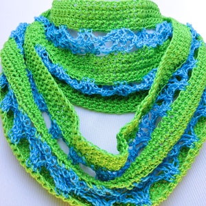 Two Color Lacy Scarf Pattern, Cowl Crochet PATTERN, Easy Crochet Patterns for Women, Infinity Scarf Instant Download, Crocheted Loop Scarf