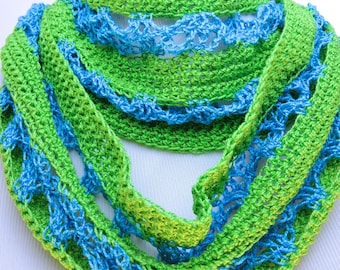 Two Color Lacy Scarf Pattern, Cowl Crochet PATTERN, Easy Crochet Patterns for Women, Infinity Scarf Instant Download, Crocheted Loop Scarf