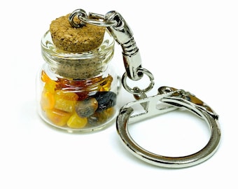 Amber bottle keychain 100% natural stones, Bottle keychain, present, Bottle gift , Amber bottle gift