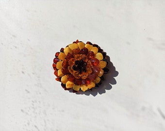 Big Baltic Amber Flower Brooch: Handmade Natural Stone Pendant