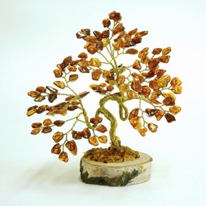 Amber Tree of Happiness  Bonsai 13cm  135 Natural Baltic  Amber Stones Gift Tree of Life Tree Money Tree Certified
