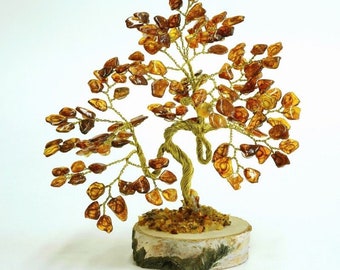 Amber Tree of Happiness  Bonsai 13cm  135 Natural Baltic  Amber Stones Gift Tree of Life Tree Money Tree Certified