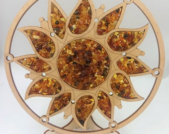 Amber Sun Mandala Suncatcher: Sacred Window Ornament