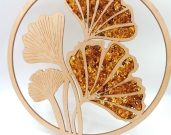 Amber Flower Window Hanging: Natural Stone Mandala Decor