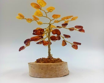 Handmade Baltic Amber Tree of Happiness: Natural Stone Decor (8cm)