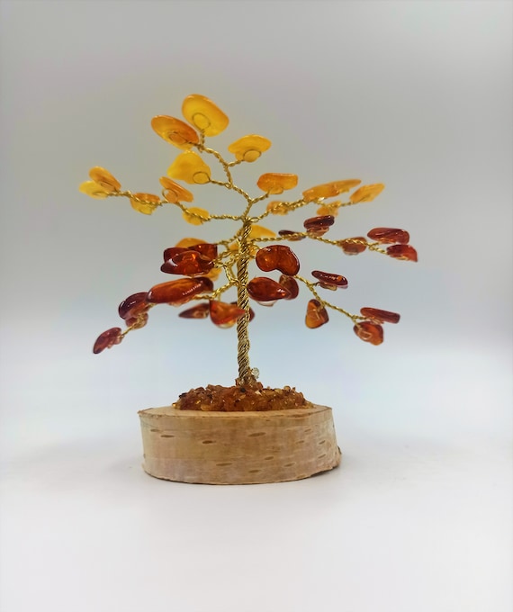 手作りバルト海産琥珀の幸福の木：天然石装飾（8 cm） - Etsy 日本