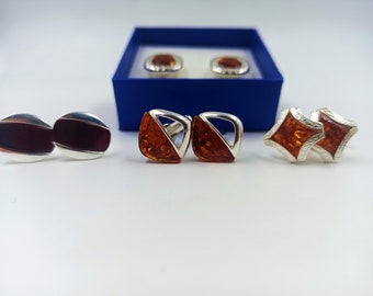 Handmade Natural Amber Sterling Silver Cufflinks - Luxury Gift