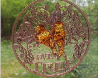 Amber vitrage with love birds  souvenir magnetic vitrage mandala