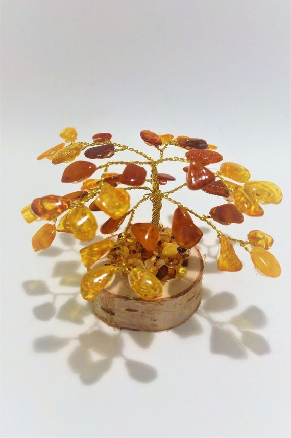 手作りバルト海産琥珀の幸福の木：天然石装飾（8 cm） - Etsy 日本