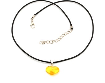 Natural Amber Heart Pendant Necklace: Modern Love Stone