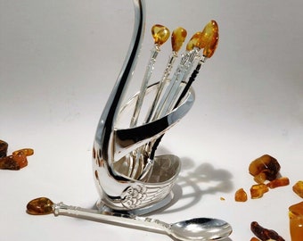 Natural Amber Teaspoons: Swan Spoon Set, Baltic Amber Spoons