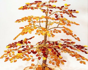 Baltic Amber Tree of Life Sculpture: Handmade Gemstone Tree