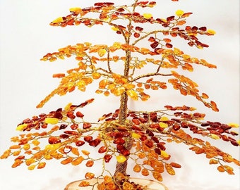 Amber Tree of Happiness  Oak  24cm 630  Baltic Amber Stones Gift Tree of Life Luxury Tree Buddha Tree Certified