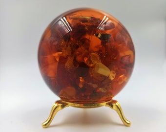 Resin Amber Sphere: Real Amber Stone Ball with Stand