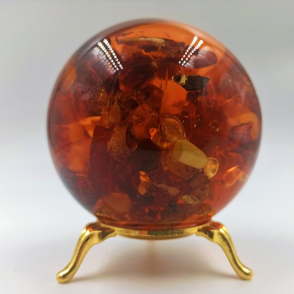 Sphère d'ambre avec support Boule en résine avec pierres d'ambre à l'intérieur de la vie réelle Boule de dragon Ambre Boule en forme de sphère Boule de feu 3 tailles différentes