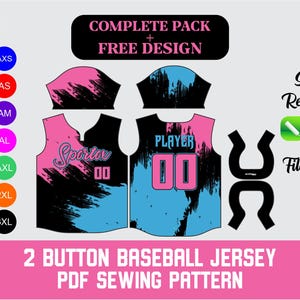 2-Button Baseball Jersey Sewing Pattern PDF | DIY Sports Uniform Design | Printable Sizes XS-3XL | Digital Download