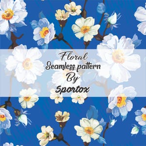 Blue Floral Seamless Pattern | Digital Paper | Botanical Flower Print | Instant Download | Scrapbooking, Fabric, Wallpaper Design&quot;