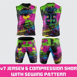 7v7 Football Jersey & Compression Shorts Mockup | Editable CDR and PDF Template | Sports Uniform Sewing Pattern for Sublimation&quot;