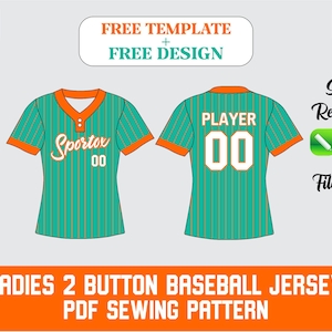 May include: A teal and orange baseball jersey template with the text "Sportox 00" on the front and "PLAYER 00" on the back. The design includes size options and software requirements for Adobe Illustrator and Photoshop.