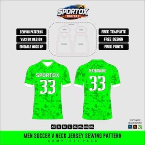 Patrón de costura en PDF para camiseta de fútbol de hombre / Plantilla para camiseta deportiva con cuello en V / Descarga digital (XS-4XL)
