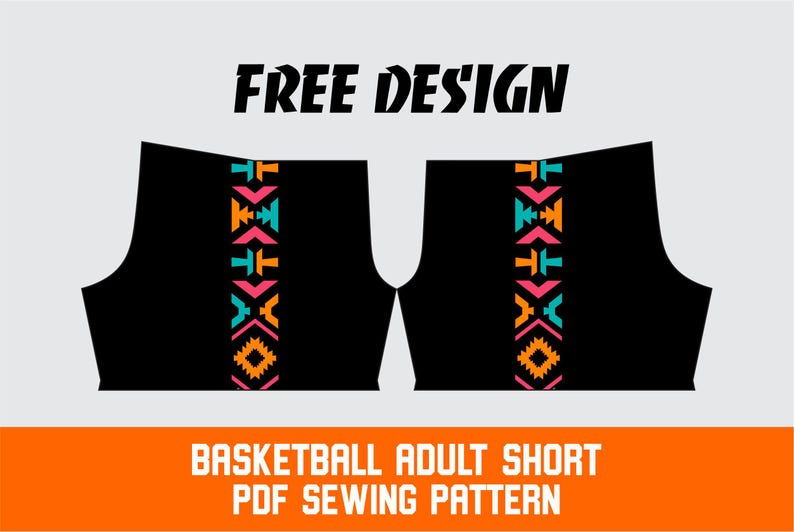 "Basketball adult shorts PDF sewing pattern with tribal side design, available in sizes XS to 4XL, instant digital download, DIY printable sportswear template"