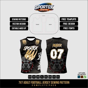 7v7 Adult Football Compression Jersey Sewing Pattern PDF | Sleeveless Uniform Template | Editable Vector Mockup | Complete Pack